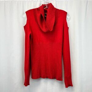 Dots Womens Pullover Sweater Red Knit Long Sleeve Cold Shoulder Cowl Neck Medium